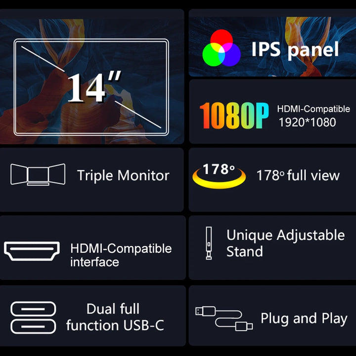 14 inches Laptop Expansion Screen FHD for 2 Displays